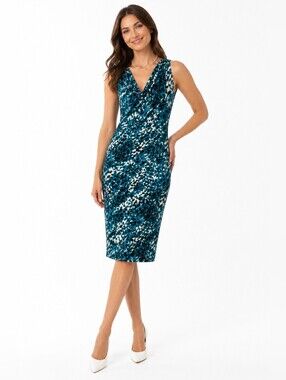 ANNE TAYLOR Blue and Black Abstract Midi Dress.  EUC